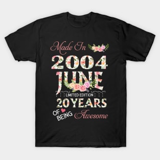 N462004 Flower June 2004 20 Years Of Being Awesome 20th Birthday for Women and Men T-Shirt